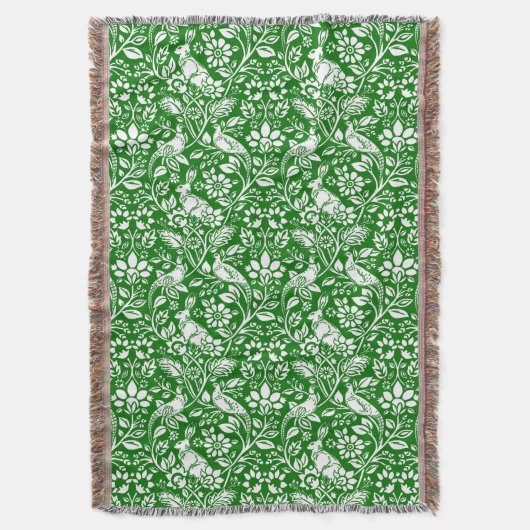 Pheasant and Hare Pattern, Emerald Green en White Deken (Voorkant Verticaal)