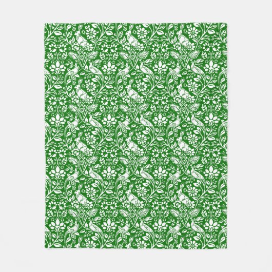 Pheasant and Hare Pattern, Emerald Green en White Fleece Deken (Voorkant)
