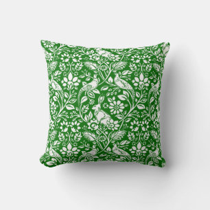 Pheasant and Hare Pattern, Emerald Green en White Kussen
