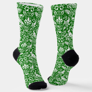 Pheasant and Hare Pattern, Emerald Green en White Sokken