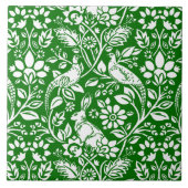 Pheasant and Hare Pattern, Emerald Green en White Tegeltje (Voorkant)