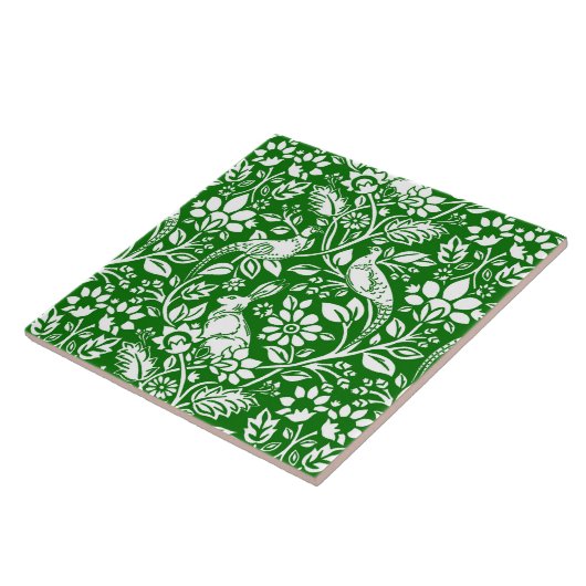 Pheasant and Hare Pattern, Emerald Green en White Tegeltje (Zijkant)