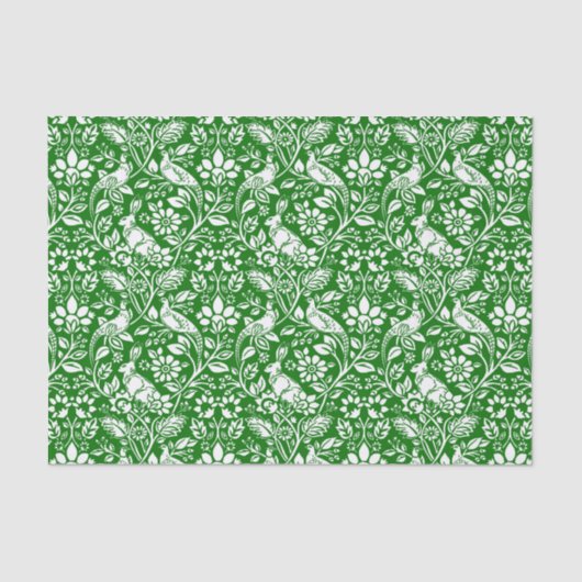 Pheasant and Hare Pattern, Emerald Green en White Tissuepapier (Voorkant)