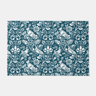 Pheasant and Hare Pattern, Indigo Blue en White D Deurmat