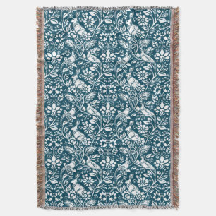 Pheasant and Hare Pattern, Indigo Blue en White T Deken