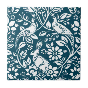 Pheasant and Hare Pattern, Indigo Blue en White Tegeltje