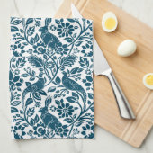 Pheasant and Hare Pattern, Indigo Blue en White Theedoek (Quarter Fold)