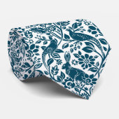 Pheasant and Hare Pattern, White and Indigo Blue Stropdas (Opgerold)