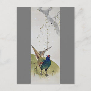 Pheasant and Weeping Cherry Tree, Watanabe Seitei Briefkaart