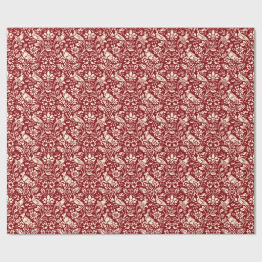 Pheasant en hare Patroon, diep rood en crème Cadeaupapier (Vlak)
