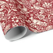 Pheasant en hare Patroon, diep rood en crème Cadeaupapier (Rol Hoek)