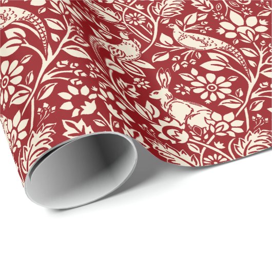 Pheasant en hare Patroon, diep rood en crème Cadeaupapier (Rol Hoek)