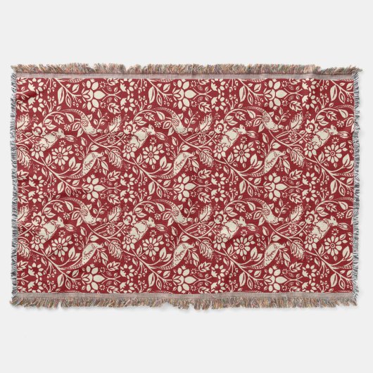 Pheasant en hare Patroon, diep rood en crème Deken (Voorkant)