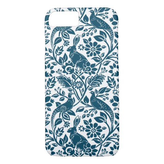 Pheasant en hare Patroon, wit en donkerblauw Case-Mate iPhone Case (Achterkant)