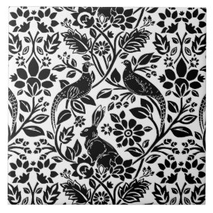 Pheasant en hare Patroon, wit en zwart Tegeltje
