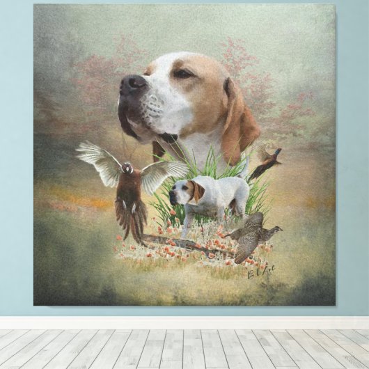 Pheasant Hunting met pointers, kunst Canvas Afdruk (Insitu (Houten vloer))