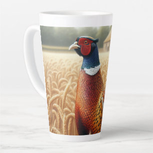 Pheasant in Gouden Tarweveld met Boerderij Latte Mok