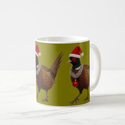 Pheasant looking festive Christmas card Koffiemok (Voorkant rechts)
