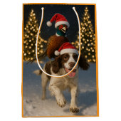 Pheasant riding Springer Spaniel Christmas card Medium Cadeauzakje (Voorkant)