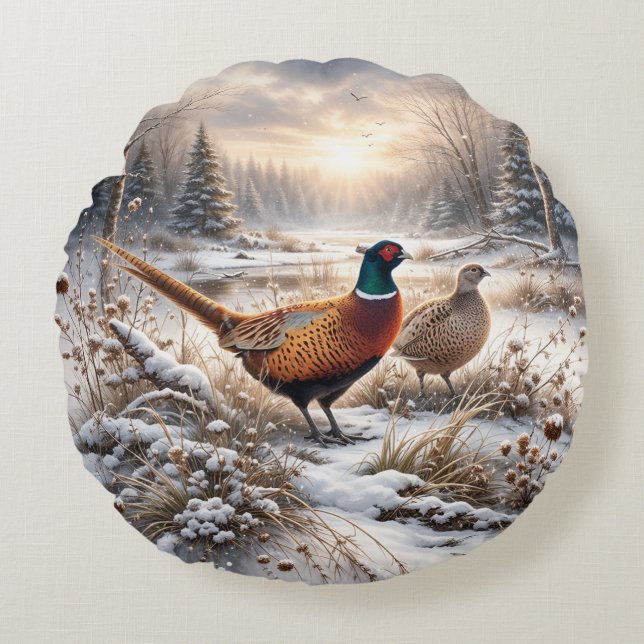Pheasant  rond kussen (Voorkant)