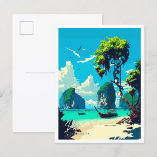 Phi Thailand Art vintage reisillustratie Briefkaart