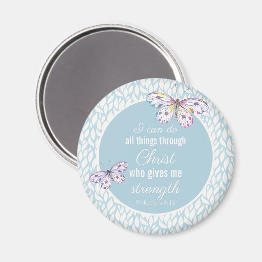 Phil. 4:13 Aquarelle bleue Magnet papillon (Recto/Verso)