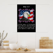 Phil 4:7 Met een Eagle voor Amerikaanse vlag Poster (Keuken)