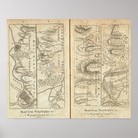 Philadelphia aan Washington Road Map 2 Poster (Voorkant)