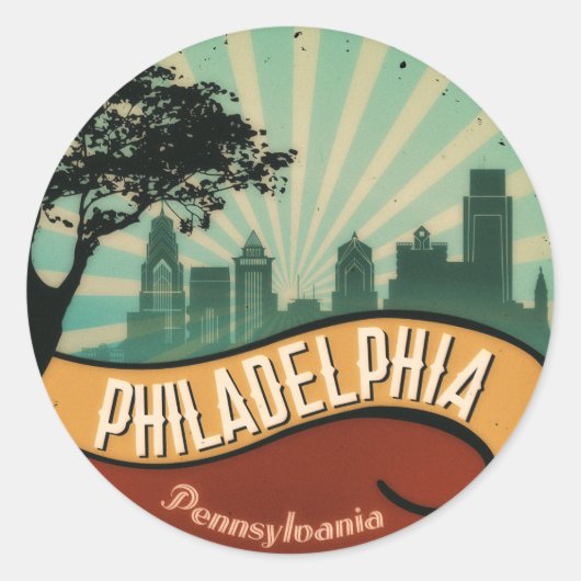 Philadelphia City Skyline Retro  Sticker (Voorkant)