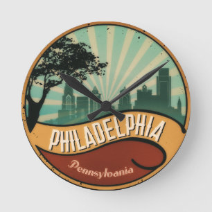 Philadelphia City Skyline Retro wandklok Ronde Klok