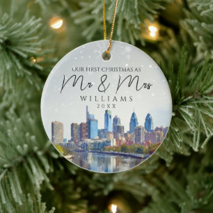 Philadelphia Eerste Kerstmis als Mijnheer & Mevrou Keramisch Ornament