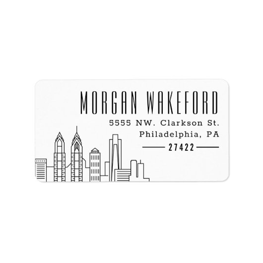 Philadelphia gestileerde Skyline Large Address Lab Etiket (Voorkant)