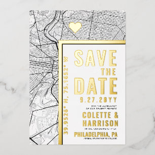 Philadelphia Love Locator   Bruiloft Bewaar de dat Folie Uitnodiging