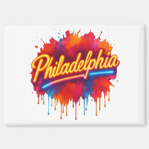 Philadelphia Neon Street Art - Bold Kleurrijk Magneet