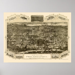 Philadelphia, PA Panoramic Map - 1876 Poster