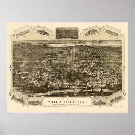 Philadelphia, PA Panoramic Map - 1876 Poster (Voorkant)