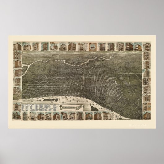 Philadelphia, PA Panoramic Map - 1886 Poster (Voorkant)
