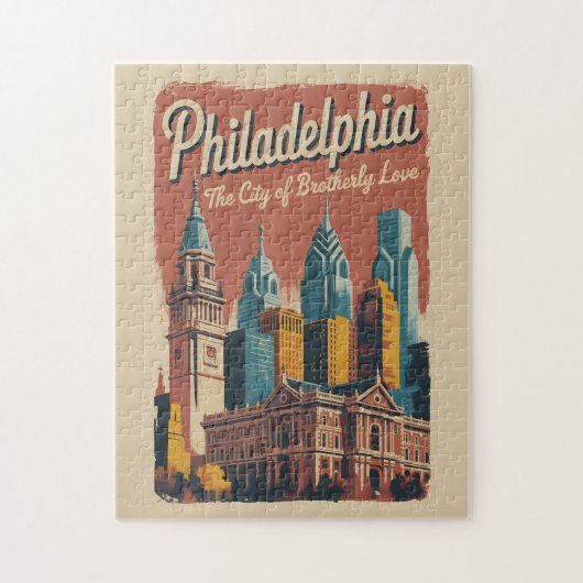 Philadelphia Pennsylvania Illustration Travel Art Legpuzzel (Verticaal)