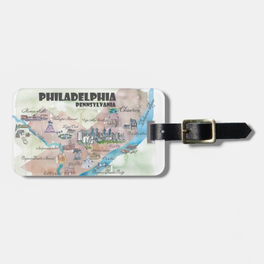Philadelphia Pennsylvania Retro  Art Map Bagagelabel (Voorkant horizontaal)