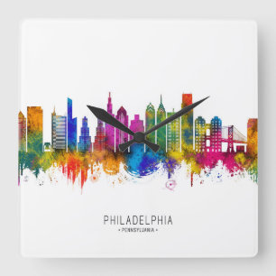 Philadelphia Pennsylvania Silhouet Vierkante Klok