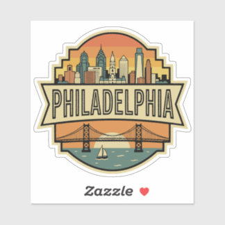 Philadelphia Pennsylvania Skyline Retro Travel Sticker