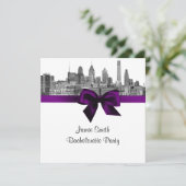 Philadelphia Silhouet Etch BW Paarse Bachelorette Kaart (Staand voorkant)