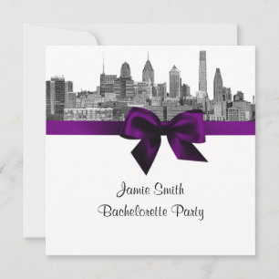 Philadelphia Silhouet Etch BW Paarse Bachelorette Kaart