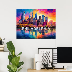 Philadelphia Silhouet Kleurrijke Stedelijke Kunst Poster