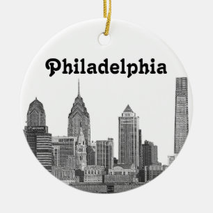 Philadelphia Silhouette Gegraveerd Keramisch Ornament