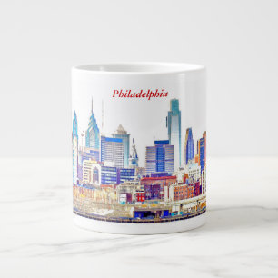 Philadelphia Skyline Color Sketch Jumbo Mok
