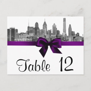 Philadelphia Skyline Etch BW Paars Table Number Briefkaart