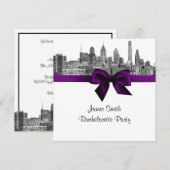 Philadelphia Skyline Etch BW Paarse Bachelorette Kaart (Voorkant / Achterkant)