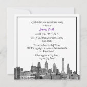 Philadelphia Skyline Etch BW Paarse Bachelorette Kaart (Achterkant)