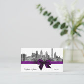 Philadelphia Skyline Etch BW Paarse Place Cards #2 Plaatskaartje (Staand voorkant)